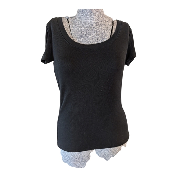 NWT A New Day Black Ribbed Scoop Neck T-Shirt Size S - Picture 1 of 8